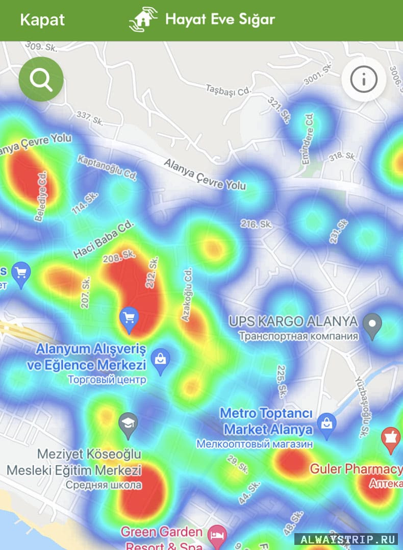 Карта заболеваемости в Турции